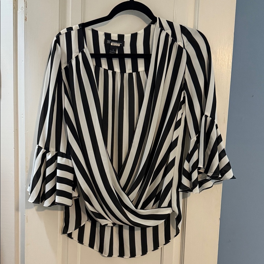 INC International Concepts Black and White Striped Blouse